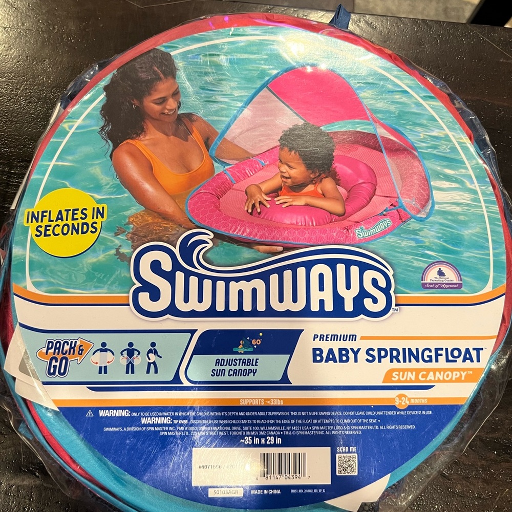 SwimWays Baby Spring Float with Sun Canopy pink new